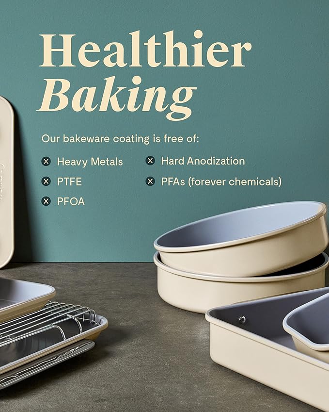 Caraway Non-Stick Ceramic 9” Circle Pans - Naturally Slick Ceramic Coating - Non-Toxic, PTFE & PFOA Free - Perfect for Birthday Cakes, Tartes, & More - White