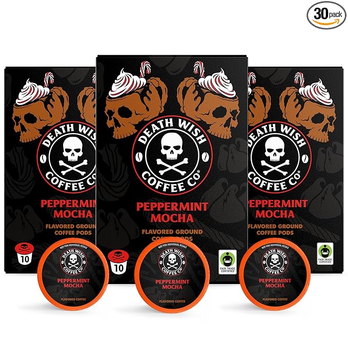 Death Wish Coffee, Peppermint Mocha Flavored Coffee Pods (30 Count)