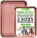 NutriChef 2-Piece Nonstick Cookie Sheets for Baking - Premium Medium & Large Size Baking Sheet Set - Thick Carbon Steel Bakeware Trays - Dishwasher Safe, Rose Gold
