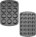 GoodCook Set of 2 Everyday Nonstick 12 cup standard and 24 cup mini Muffin Pan, Gray