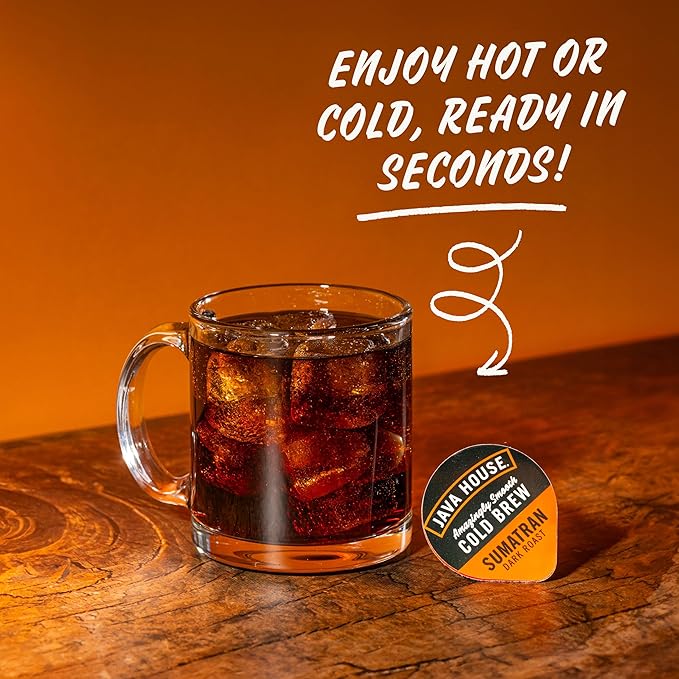 JAVA HOUSE Dark Roast Sumatran Cold Brew Pods, (48 Count) Peel and Pour Pods Hot or Iced Instant Coffee Concentrate
