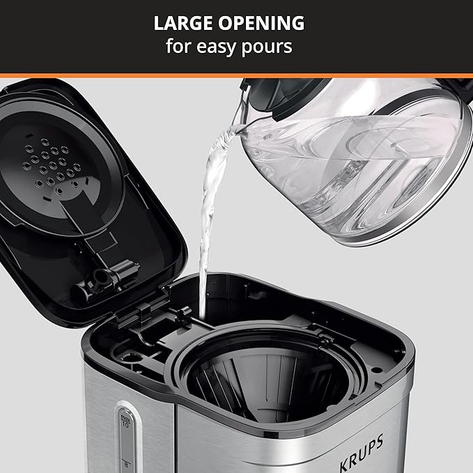 KRUPS Coffee Maker 10 Cups Simply Brew Stainless Steel Drip Coffee Maker, 900 Watts Coffee Filter, Drip Free, Dishwasher Safe Pot , Black & Silver