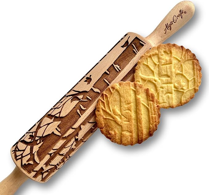 BIRCH embossing rolling pin engraved wooden embossed dough roller for embossed cookies or clay by Algis Crafts