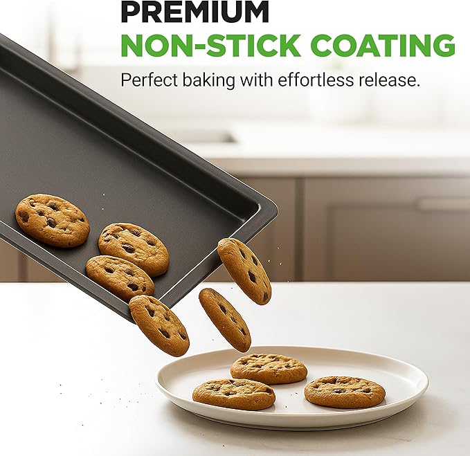 NutriChef 3-Piece Non-Stick Cookie Sheets for Baking - Heavy Duty Steel Baking Sheet Pans for Toasters & Oven - Small, Medium, & Large Size Baking Trays - PFOS, PFOA, PTFE-Free Nonstick Coating