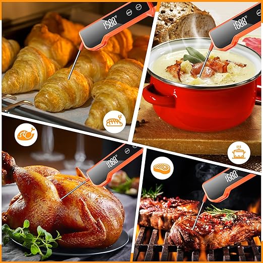 Meat Thermometer Digital Instant Read Food Thermometer for Cooking, Waterproof Kitchen Thermometers with Backlight, Magnet, Auto-Rotating, BBQ Thermometer for Grill Smoker Oil Fry Candy Thermometer