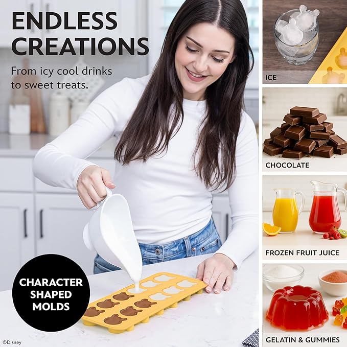 Disney Pooh Silicone Ice Cube Tray – 2 Pack Ice Trays for Freezer with Fun Pooh Ice Molds – Flexible BPA-Free Silicone Molds for Ice, Chocolate, and More (Pooh (Yellow))