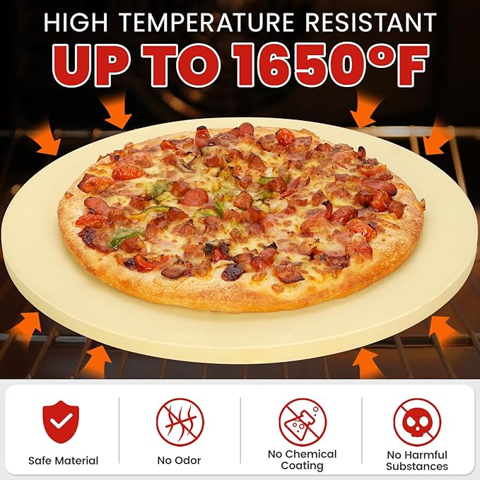GOOD GAIN Pizza Stone for Oven Grill - 15'' Round Baking Stone for Bread, Pies | Cordierite Oven Stones for Cooking | Indoor,Outdoor | Durable, Heat Shock Resistant (Beige)