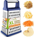 Spring Chef Stainless Steel XL Parmesan Cheese Grater with Handle - 4 Sided Metal Box Grater for Kitchen - Dishwasher Safe Potato Shredder for Hash Browns, Potato, Carrot, Vegetables - Sapphire