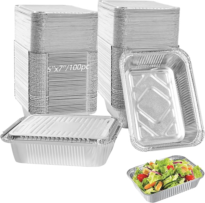 Notwoe® 100pc Disposable Aluminum Pans With Lids, 7x5(100pc) Combo Set, Disposable Baking and Cake Pan. (100 Pack w/Lids)