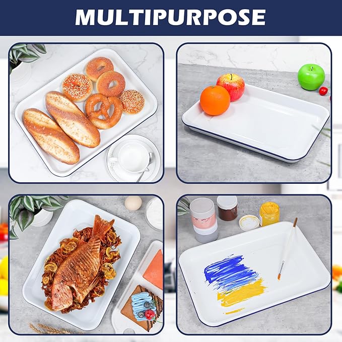 Webake Enamelware 9x13 Non Stick Baking Sheet, Enameled Steel Jelly Roll Pan Rectangular Serving Tray, Ceramic Coating Cookie Sheet