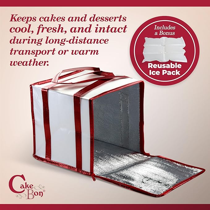 Cakebon 10-Inch Insulated Cake Bag with Ice Pack Sheets – Premium Cooling Solution for Cakes, Pastries & Cupcakes – Durable, Reusable, Moisture-Proof Design for Bakers & Food Deliveries (1-pack)