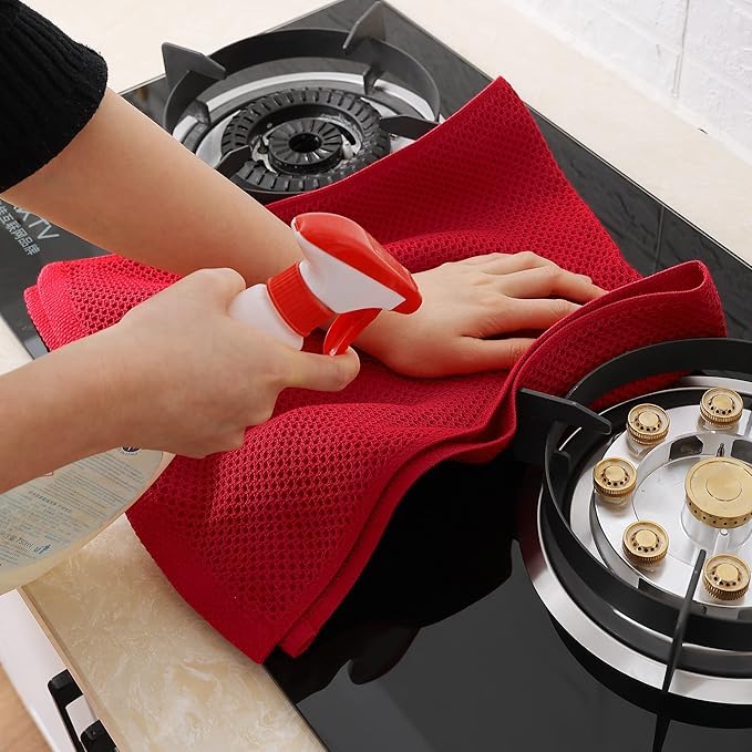 Homaxy 100% Cotton Waffle Weave Kitchen Dish Towels, Ultra Soft Absorbent Quick Drying Cleaning Towel, 13 x 28 Inches, 8-Pack, Red