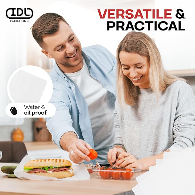 White Deli Paper Sheets, 12" x 12" (500 pcs.) - USA-Made Premium Food Basket Liners - PFAS-Free Grease Resistant Deli Paper Sheets for Snack & Baking Wrap, Picnic & Party by IDL Packaging
