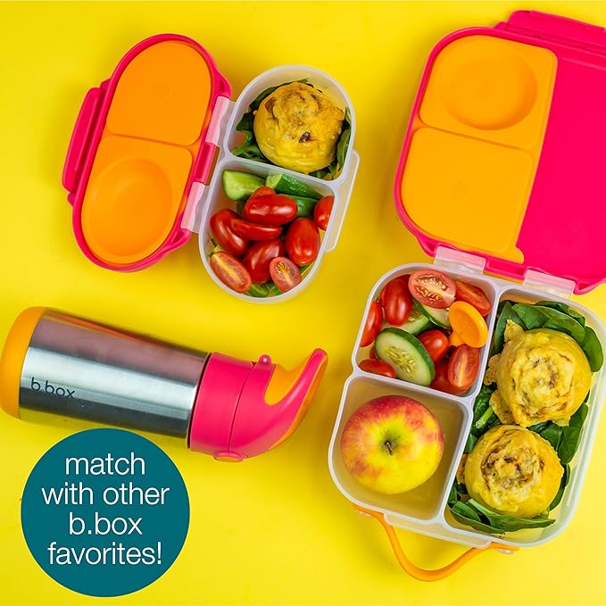 b.box Mini Lunch Box, Bento Box for Kids, Snack Container with 2 Leak Proof Compartments, Reusable Snack Containers with Lids, Kids Lunch Boxes Ages 3+, BPA Free, 4 1/4 Cup Capacity (Blush Crush)