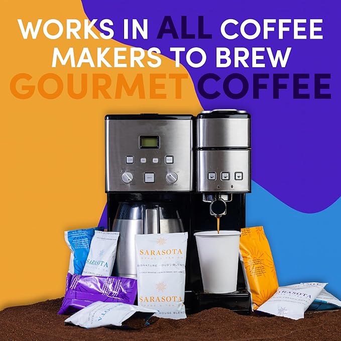 Sarasota Coffee Ground Packets | Gift Set Assorted Variety Sampler Packs | Medium, Colombian, & Dark Roast | Gourmet Low Acid Mold Free Individual Pouches for 12 Cup Coffee Maker | 2 Oz Bags, 36 Count