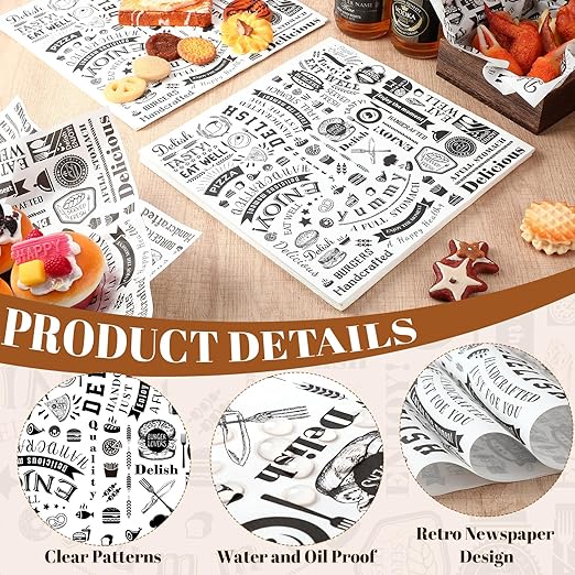 Outus 2400 Pcs 12 x 12 Inch Deli Wax Paper Sheets Grease Resistant Tray Basket Liners Newsprint Paper Water and Grease Proof Sandwich Wrapping Square Hot Dog Wrappers for Food Baking (White)
