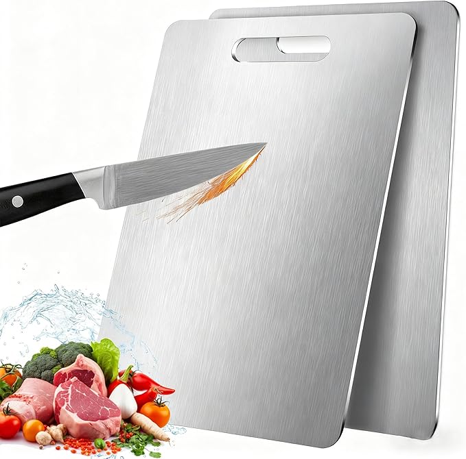 Tavano Titanium Cutting Board,100% Pure Titanium Cutting Boards for Kitchen,2026 New Non Toxic,Double-Sided Food Grade Chopping Board for Meat,Vegetable,Fruit,Outdoor Camping(L-1PC:15.35 * 11.02'')