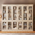 70.8" Bookshelf with Glass Doors, Farmhouse Modular Bookcase with 6-Tier Adjustable Shelves, Large Storage Cabinet for Living Room & Home Office, Set of 3, Brown