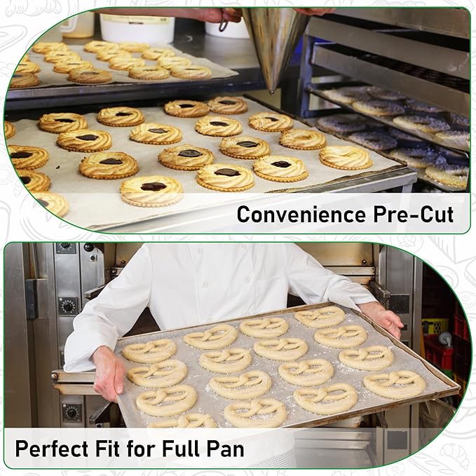 EcoDispose Non-Stick Precut Parchment Paper Baking Sheets Full Pan liner for Bake (16-3/8" x 24-3/9",White,200PCS)