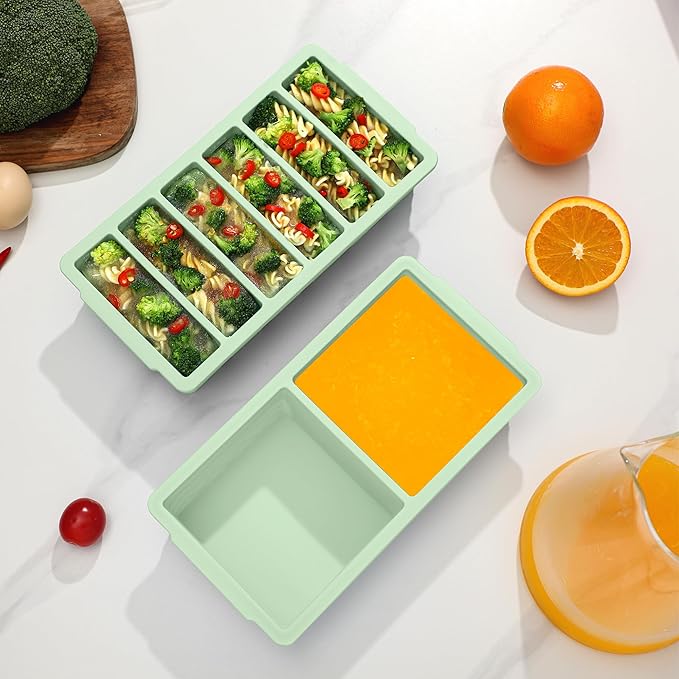 2-Pack Silicone Freezer Trays with Lid, 2 Large 2-Cup(500ml) & 6 Small 1/2-Cup(125ml) Soup Freezer Container Molds, Ice Cube Tray For Meal Prep & Freezing Soup, Stews, Sauces, Oven & Dishwasher-Safe