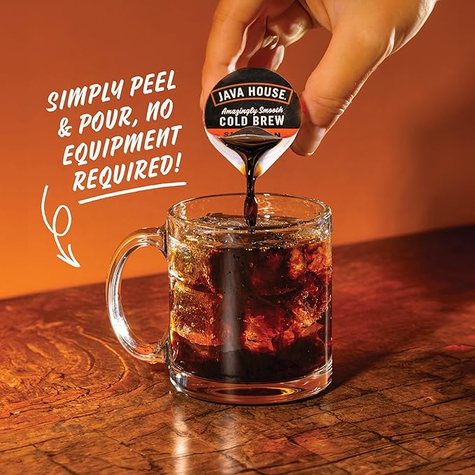 JAVA HOUSE Dark Roast Sumatran Cold Brew Pods, (48 Count) Peel and Pour Pods Hot or Iced Instant Coffee Concentrate
