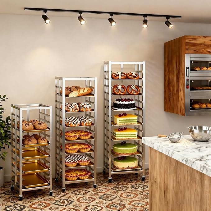 Bun Pan Rack, Commercial Bakery Sheet Rack with Brake Wheels, 10-Tier Stainless Steel Baking Tray Food cart ，for Bakeries Restaurant & Catering（Trays Not Included） ﻿ (10 Tier)