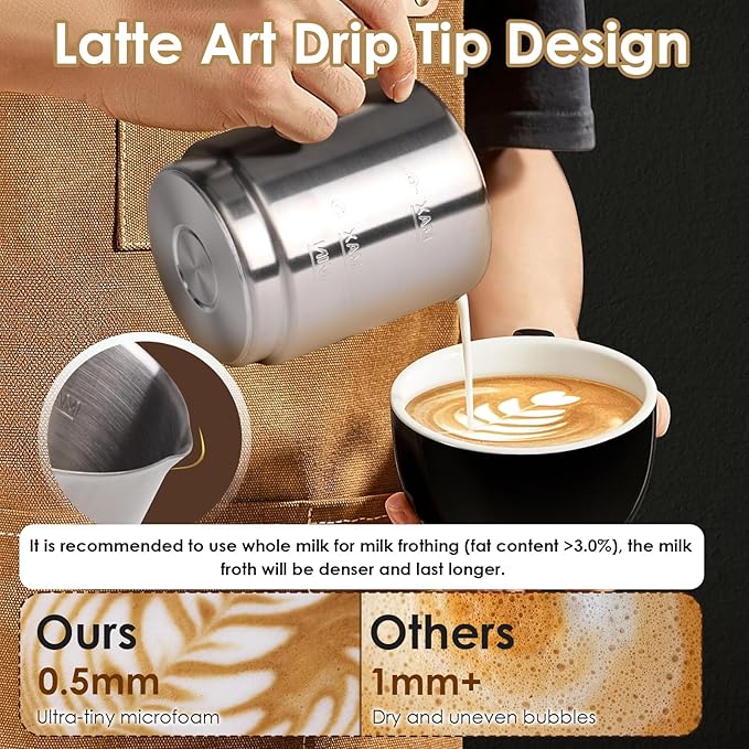 Milk Frother, 16.9 OZ Milk Frother and Steamer, 4 in 1 Electric Milk Frother Dishwasher Safe Durable Silent Frother for Coffee Hot and Cold Foam Maker (White Stainless)