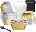 Individual Cake Pans with Lids, BAKINGPAK 30PCS 7.8OZ Mini Cake Pans with Lids Cupcake Liners with Lids Individual Cupcake Containers Baking Cups with Lids Mini Cake Tins with Lids for Holiday, Gold