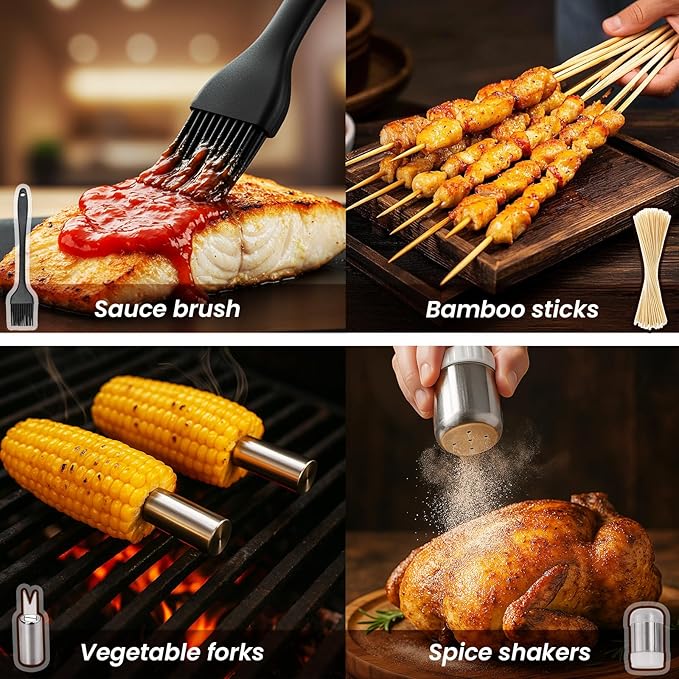 33PCS Griddle Accessories Kit, Flat Top Grill Accessories Set for Blackstone and Camp Chef, Stainless Steel Grill Spatula Set with Enlarged Spatulas, Basting Cover, Burger Press for Outdoor Barbecue