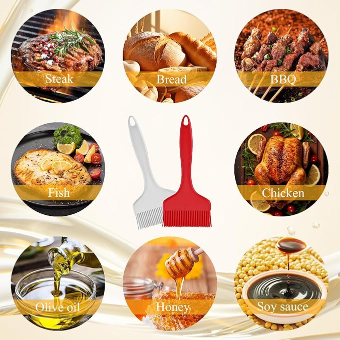 Large Silicone Basting Pastry Brush, Limso 2 PCS Heat Resistant Food Brush, Cooking Brush Suitable for BBQ Grill and Baking, Dishwasher Safe (2 Colors)