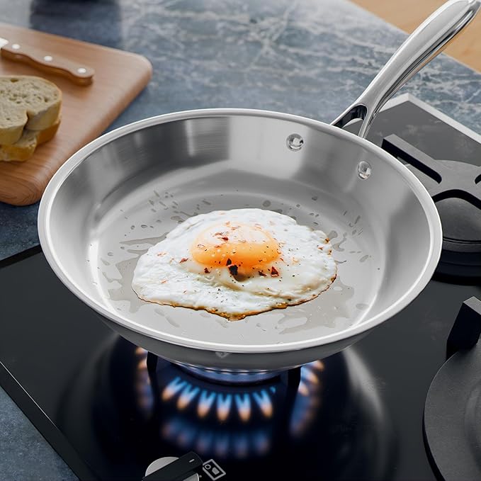 Verel Stainless Steel Frying Pan Set 3 Piece - 8 Inch, 10 Inch and 12 Inch Fry Skillet Stainless Steel Pan, Dishwasher and Oven Safe Cookware