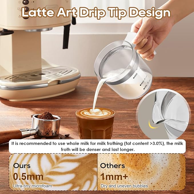 Milk Frother Kettle, 16.9 OZ Separable Coffee Frother Carafe Glass Kettle Easy to Clean and Pour, Dishwasher Safe, Detachable Milk Frother Accessories