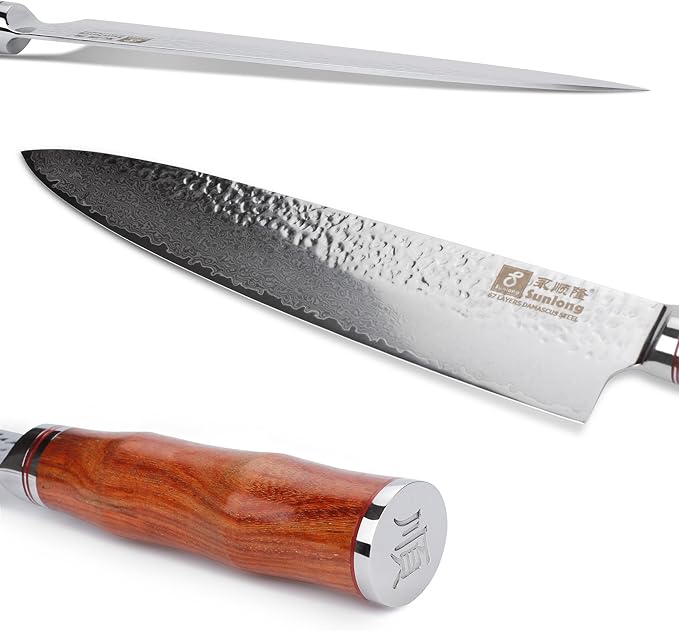 SUNLONG Gyuto 10 inch Pro Chef's Knife Japanese Knife Kitchen Knife - Hammered Damascus VG10 Steel - Bloodwood Handle