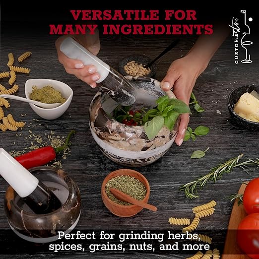 Gusto Nostro Natural Marble Mortar and Pestle Set Small| 4 Inch - 1.5 Cup | Mini Mortar Pestle Set for Grinding Herbs, Nuts, Grains | Pesto Grinding and Guacamole Stone Bowl | Marble Spice Crusher