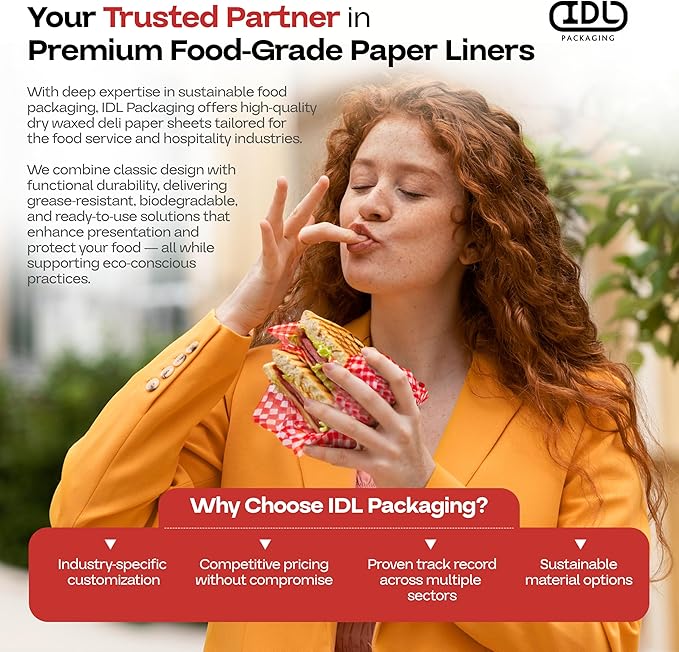 Red Checkered Deli Paper Sheets, 12" x 12" (1000 pcs.) - USA-Made Premium Food Basket Liners - PFAS-free Grease Resistant Deli Paper Sheets for Snack & Baking Wrap, Picnic & Party by IDL Packaging
