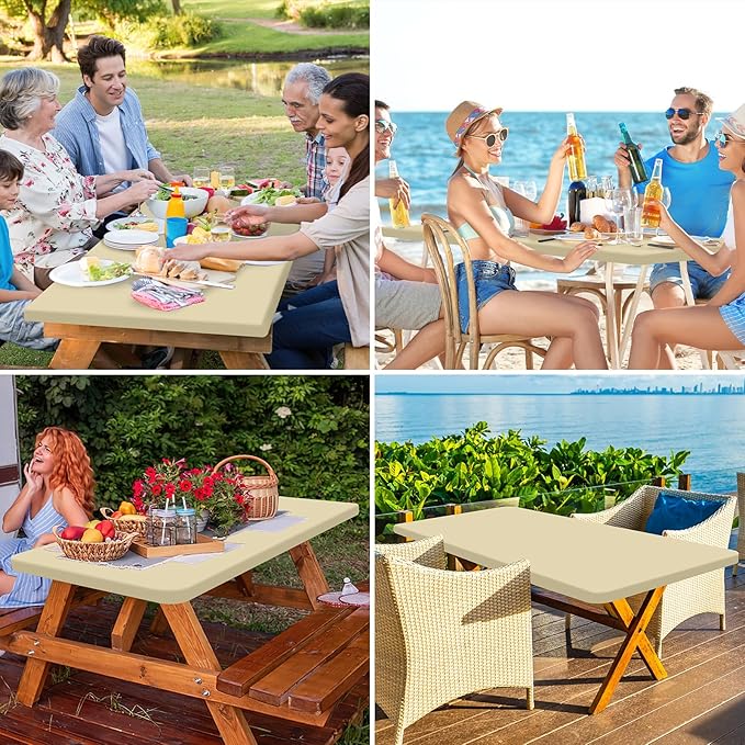 homing Rectangle Table Cloth Cover, Waterproof Polyester Elastic Fitted Tablecloth, Fits for 6 Foot Folding Tables, Washable Table Protector for Picnic, Camping, Outdoor (Champagne, 30" x 72")