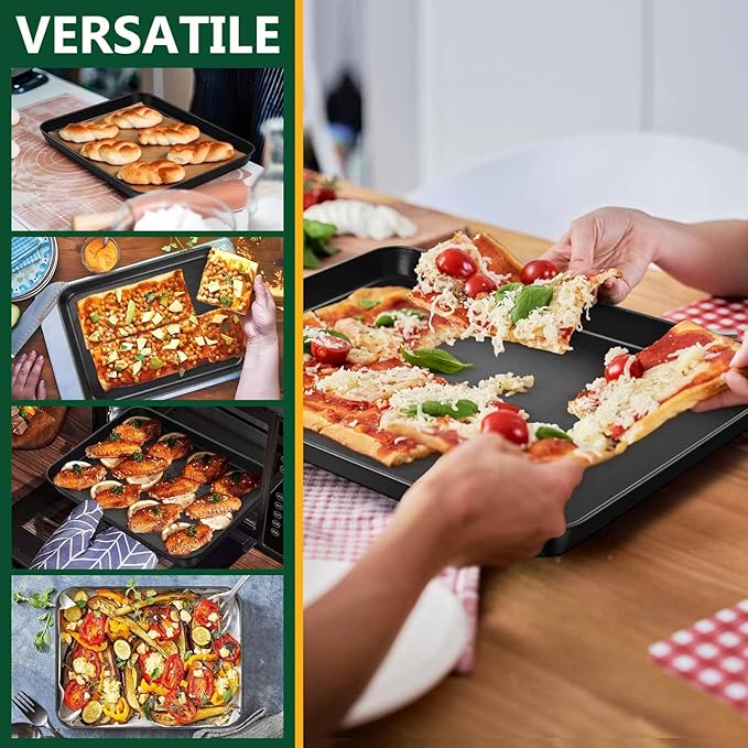 P&P CHEF 12.4 Inch Baking Cookie Sheet Pan, Carbon Steel Oven Tray, Non Stick Bakeware for Cooking Baking Bread Meat Vegetables, Sturdy & Healthy, Easy Clean, 2Pcs