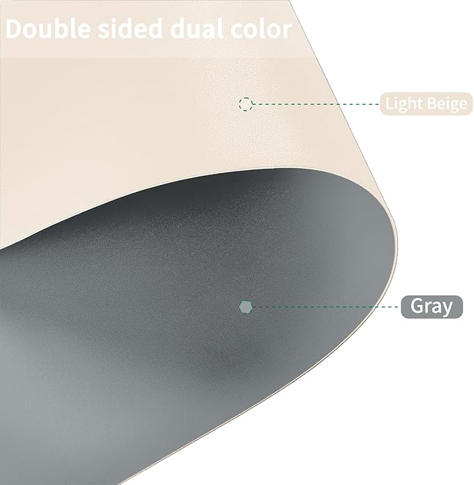 Leather Desk Mat,1.8mm Thick,12x60 Inch Desk Cover,Desk Protector Mat,Dresser Cover Top,Vanity Protector Mat,Vanity Cover,Vanity Cover Top Protector(Off White+Light Gray,12×60)