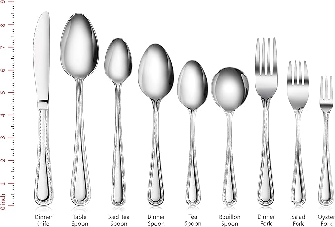 New Star Foodservice 58468 Bead Pattern 18/0 Stainless Steel, Dinner Fork 7.7-Inch Set of 12