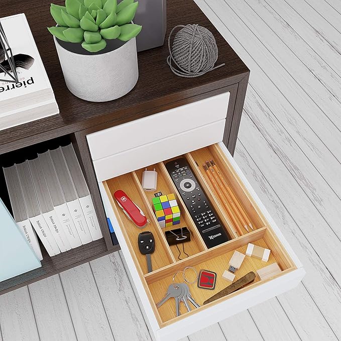 BAMEOS Utensil Drawer Organizer, Cutlery Tray Desk, Silverware Holder Kitchen Knives Tray, 100% Pure Bamboo Cutlery in Natural Color (9.75)