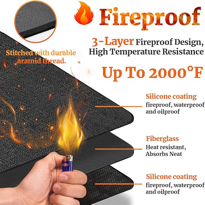 65 ×40 inches Under Grill Mats for Outdoor Grill/ Fireproof Fire Pit Mat for under Fire Pit Fireplace, BBQ Mat under BBQ Waterproof Oil-Proof Grill Floor Pad for Deck Patio Flat Top Smokers Gas Grills