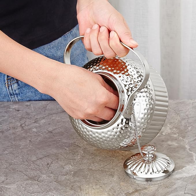 SANQIAHOME Antique 1.2L (40Oz) Stainless Steel Teapot with Infuser Silver