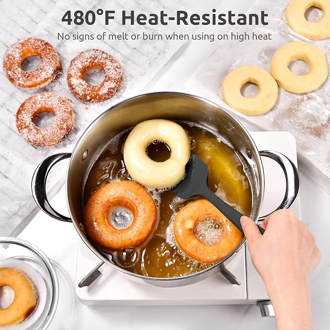 U-Taste Silicone Cooking Spoon Spatula: 480ºF Heat Resistant Food Grade 11.38" Flexible Rubber Kitchen Spoonula, Seamless Pastry Bowl Scraper for Mixing Stirring Scraping in Nonstick Cookware (Black)