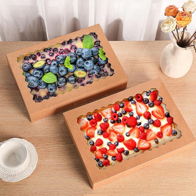 8pcs Cookie Boxes,14x10x2.5 Inch Large Bakery Boxes with Window for Pies Chocolate Strawberries Muffin Containers Donuts Pastry Dessert Tcoivs(Brown) (Brown, 14 * 10 * 2.5inch/8pcs)
