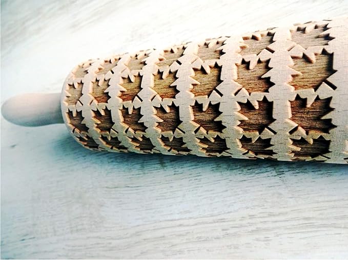 MAPLE LEAVES ROLLING PIN PATTERN WOODEN EMBOSSING ROLLING PIN for EMBOSSED COOKIES