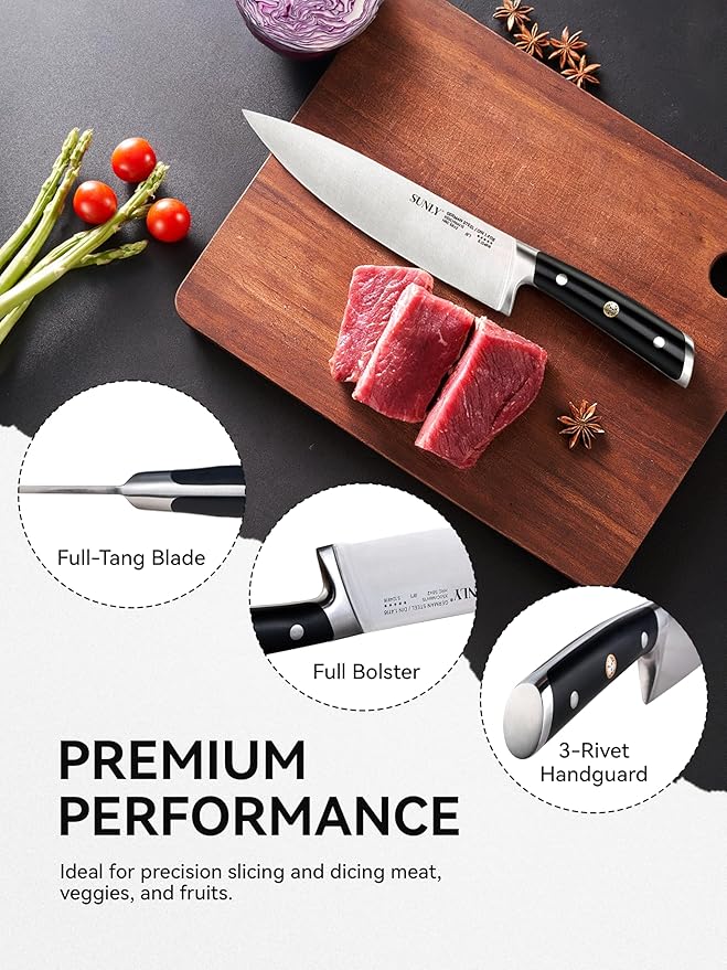 SUNLY 8 Inch Chef Knife, Professional Kitchen Knife Made of German High Carbon Stainless Steel, 58±2 HRC, Ultra Sharp Cooking Knife with Ergonomic ABS Handle, DIN 1.4116 for Home & Restaurant