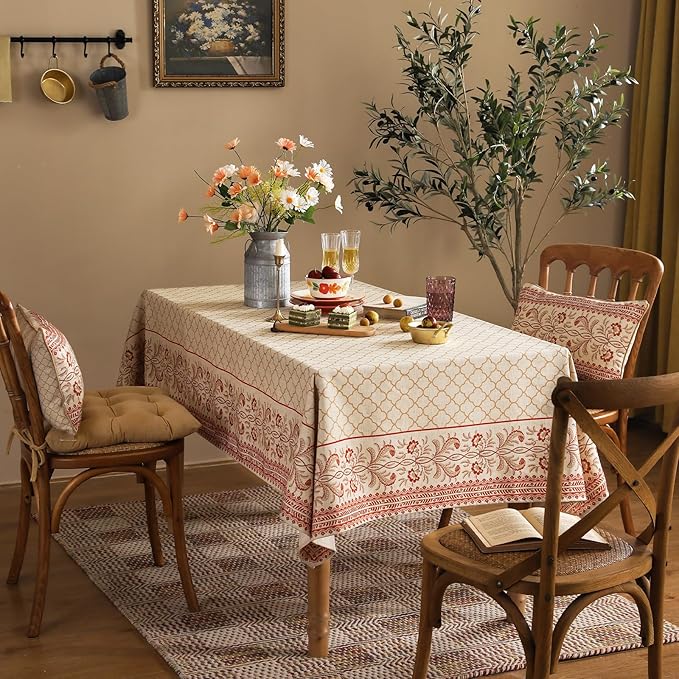 ISAENNE Designer Linen Floral Square Tablecloth,Pale Yellow Farmhouse Indoor Table Cloth,Fall Durable Decor Tablecloths for Dining Kitchen Thanksgiving Christmas Party,67"*67"-Chamonix A