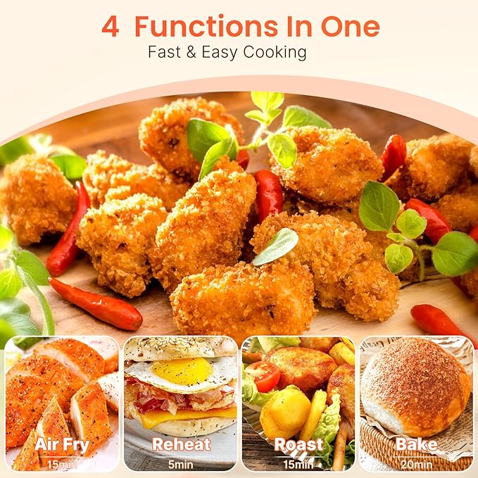 Topzee Small Air Fryer, 2.1QT Mini Compact 4-in-1 Air Fryer for 1–2 People, 98% Less Oil, Adjustable Temp & 60Min Timer, Quiet, Nonstick Dishwasher Safe, BPA-Free, Dark Grey