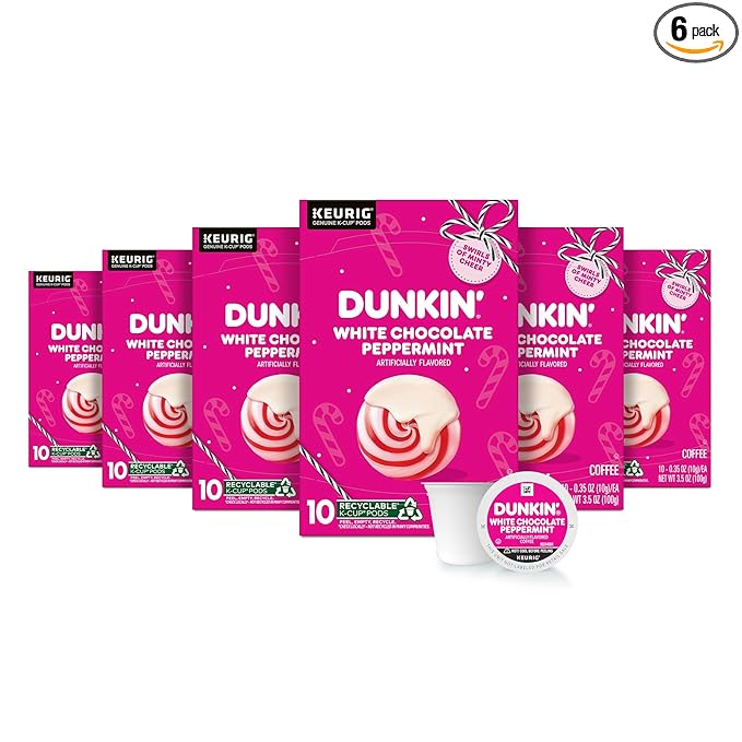 Dunkin’ White Chocolate Peppermint Artificially Flavored Coffee, K-Cup Pods, 60 Ct.