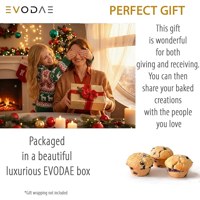 EVODAE® Jumbo Muffin Pan in Holiday Gift Box – Set of 2, 12 Cup (2x6) Large Muffin Pan & Large Cupcake Pan – Pro-Grade Nonstick Bakeware – PFOA & PTFE Free – Great Gift for Bakers & Holiday Baking